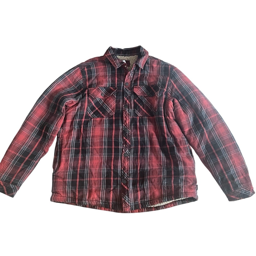Dickies Men's Size XL Sherpa Lined Red Plaid Jacket Snap Up Flannel Workwear